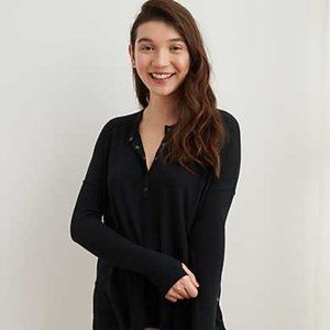 Aerie Ribbed Oversized Henley Long Sleeve T-Shirt
